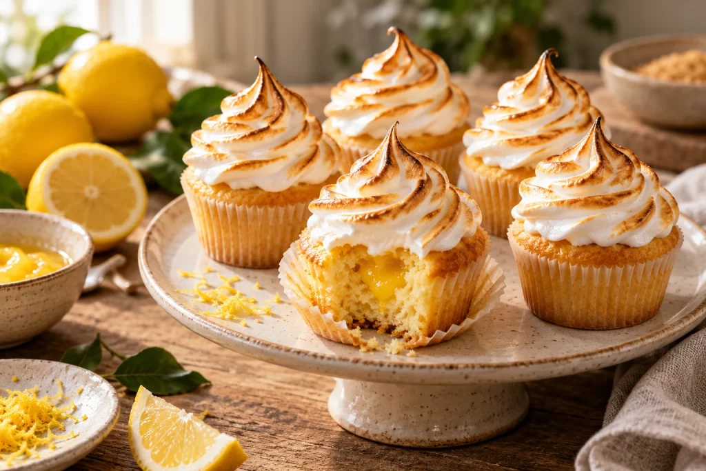 Citronové cupcakes s flambovanou pusinkou