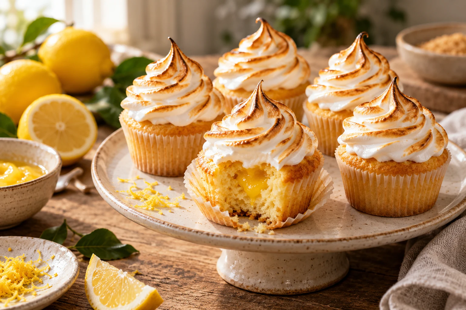 Citronové cupcakes s flambovanou pusinkou